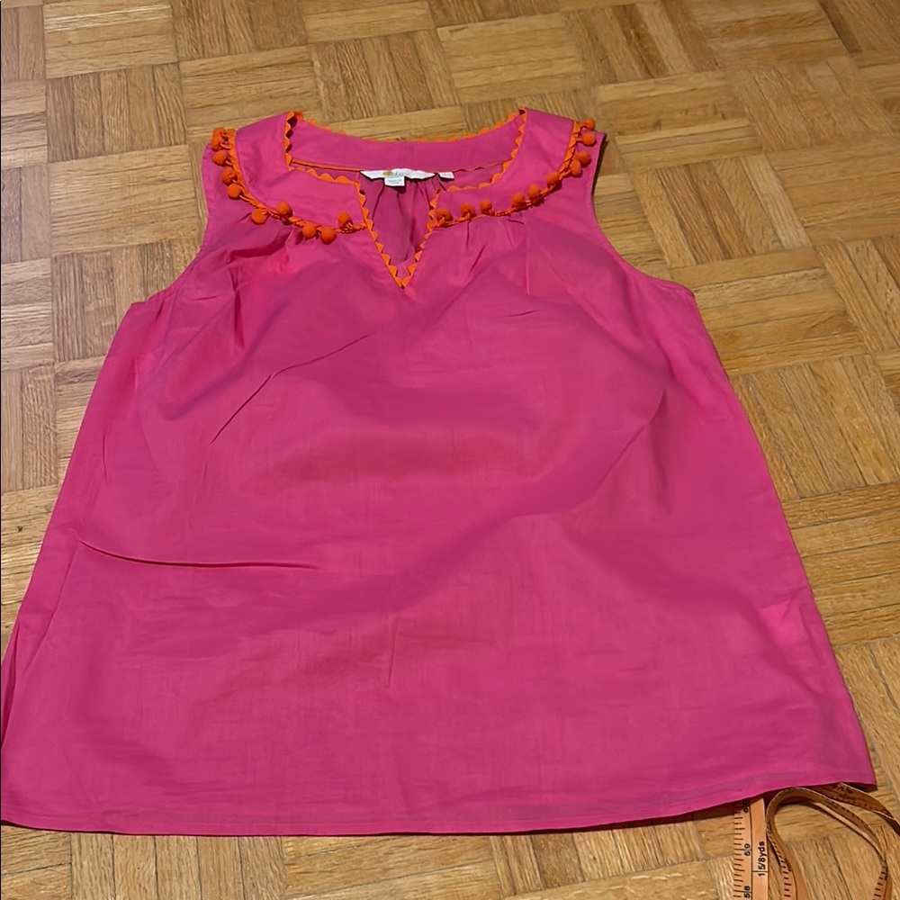 Boden Pink Sleeveless   Top  with Orange Trim
